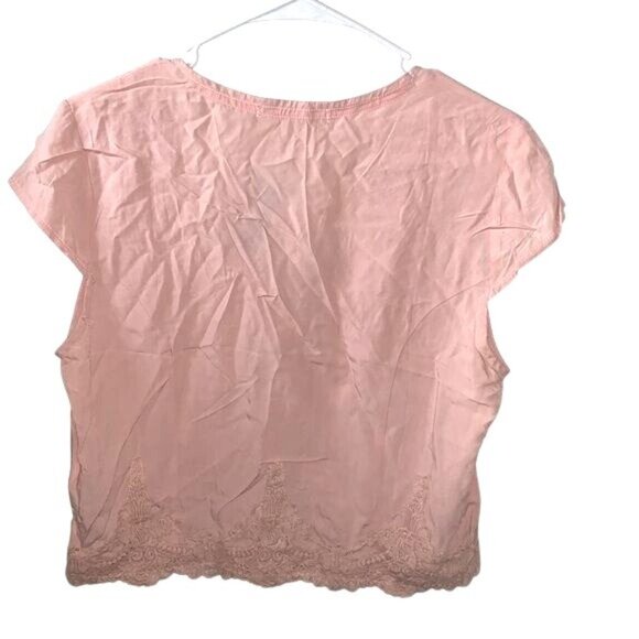 Hint Of Mint Pink Lace Trim Button-Down Crop Top Womens XL - Picture 9 of 10